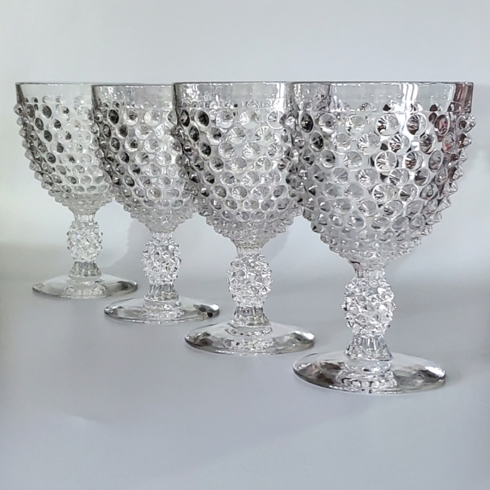 Vntg Duncan & Miller Glass (4) Hobnail Clear 10oz Goblets - Picture 15 of 16